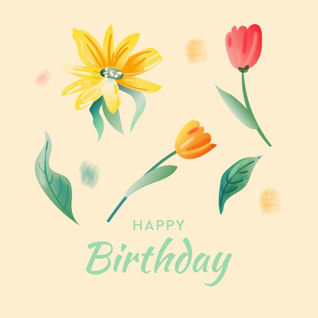 Floral art template For birthday card flyer poster banner brochure email header post in social networks advertising events and page cover vector illustration