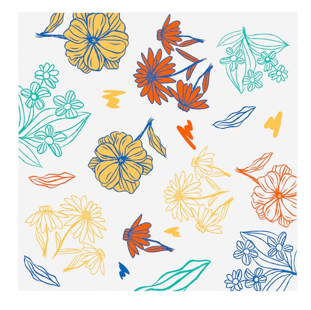 Floral background autumn flower surface doodle sketch