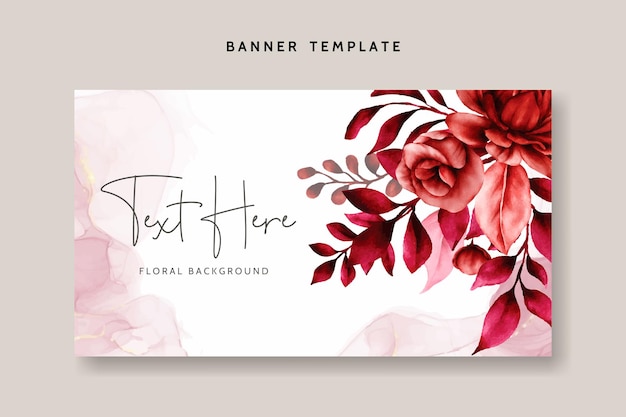 Vector floral background template with beautiful maroon flower and leaves