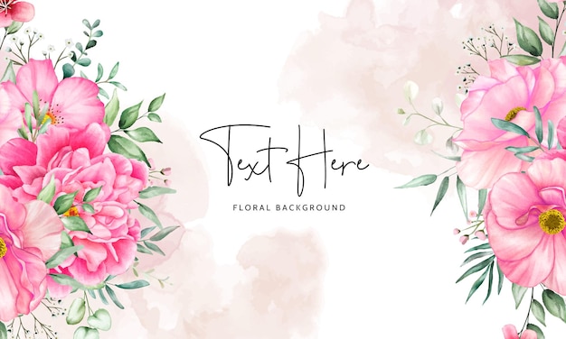 floral background with beautiful flower and leaves watercolor set