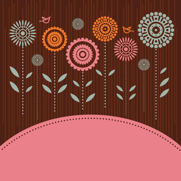 Vector floral background with cartoon birds