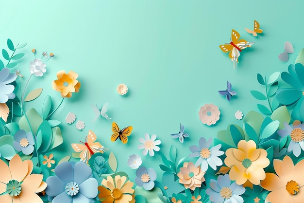 Floral Background with Paper Cut Flowers