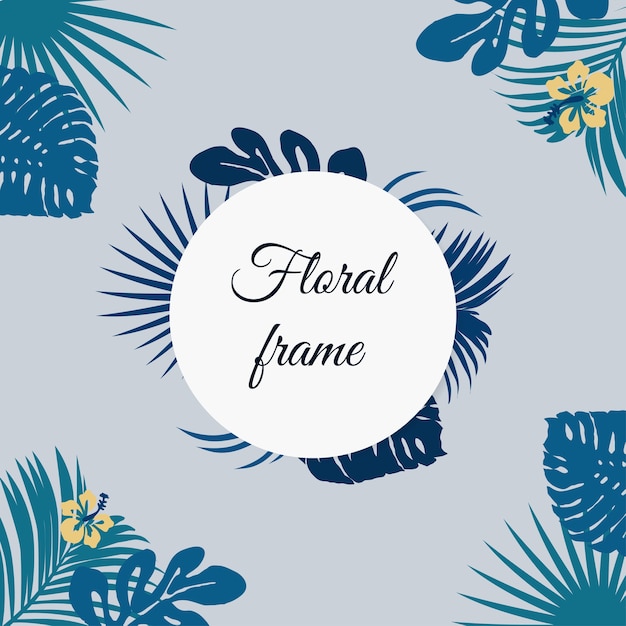 Floral background with tropical blue leaves