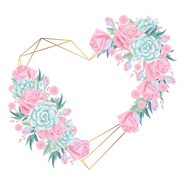 Floral background wreath with roses flower and succulent