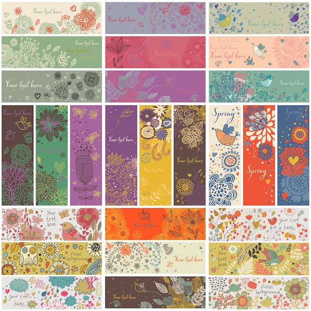 floral banners in vector Romantic set in cartoon style