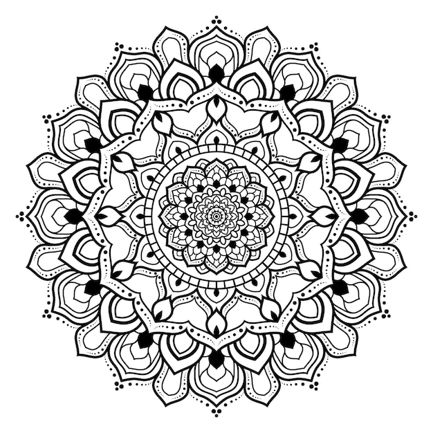 Floral black and white outline ornamental mandala