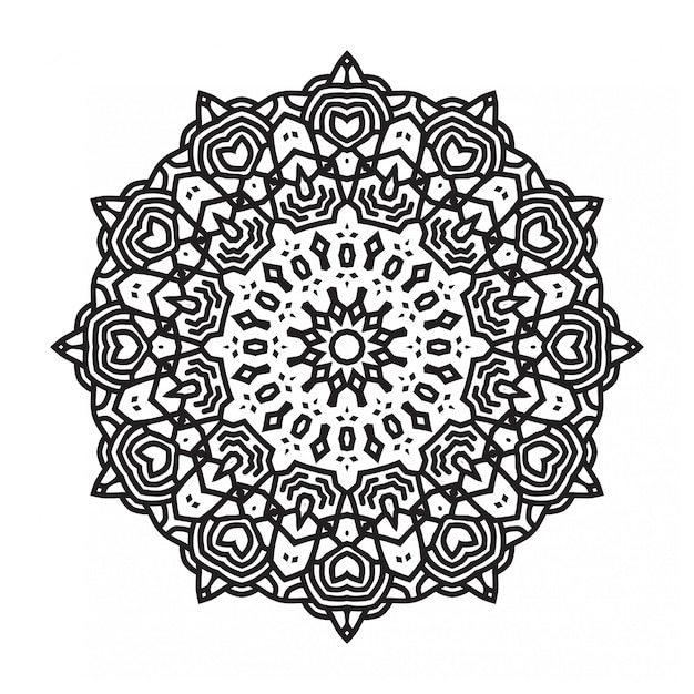 Floral black and white outline ornamental mandala