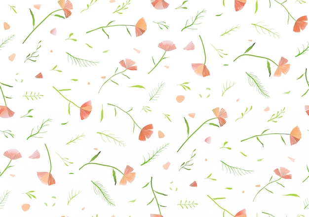 Floral blooming flowers seamless pattern background on white.