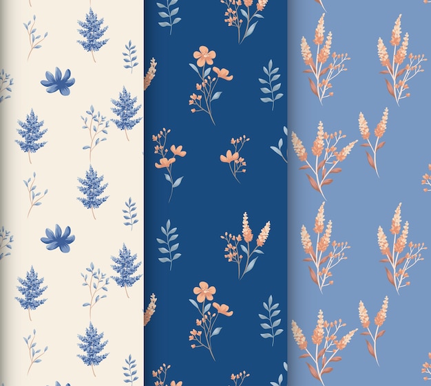 Floral Blue and Orange Seamless Pattern