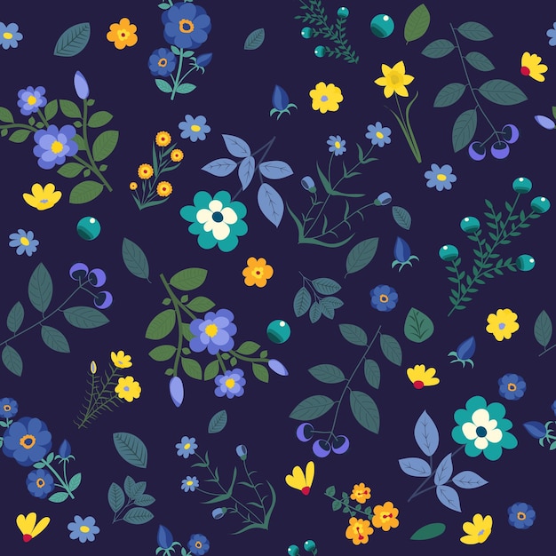 Floral blue seamless background in flat design vector