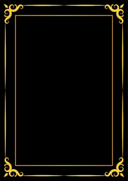 Floral border frame design with gradient gold color with two lines composition and black background