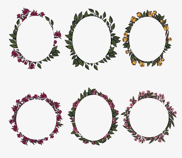 Floral border frames. Spring foliage composition, flower wreath circle arrangement. element for graphic design. invitation template