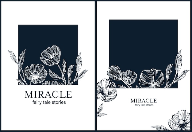 Floral botanical backgrounds with abstract hand drawn flowers and leafs.