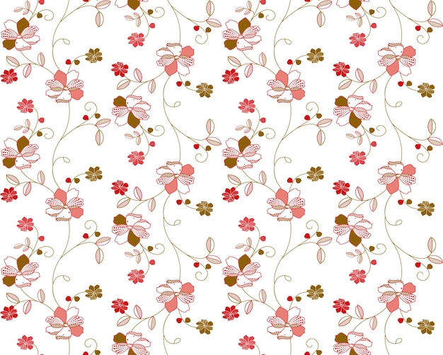 Floral botanical vector texture pattern with flowers and leaves