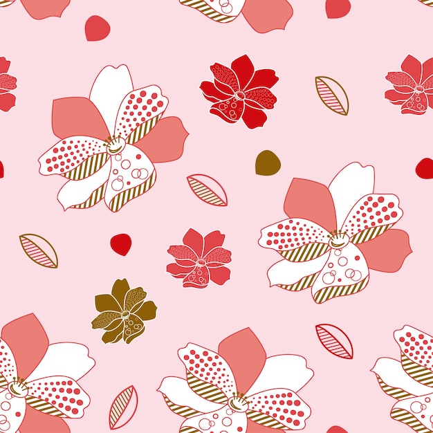 Floral botanical vector texture pattern with flowers and leaves