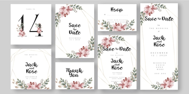 Vector floral botanical wedding invitation card universal sizes