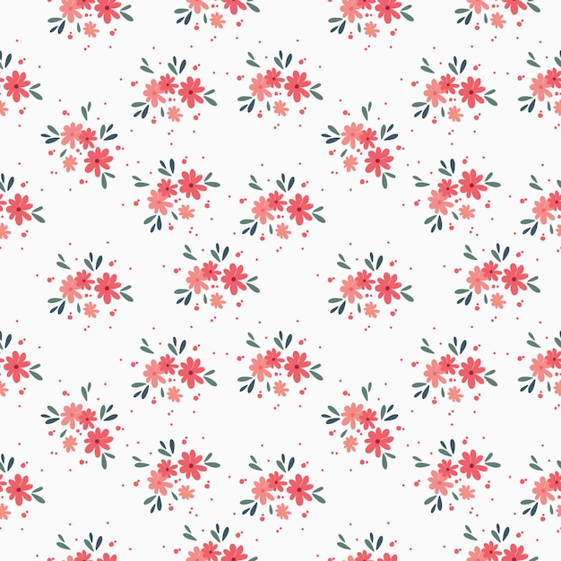 Floral bouquet vector pattern with small flowers and leaves