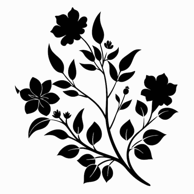 Floral branch silhouette on white background