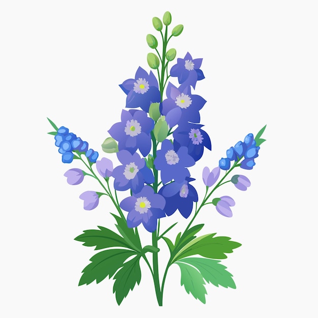 Vector floral bunch featuring delphinium vector illustration on white background elegant botanical art desi