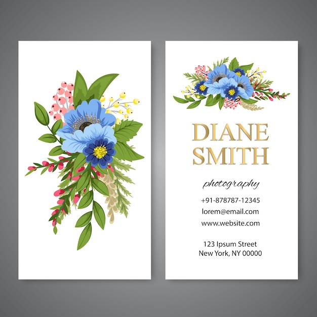 Floral business card template vector