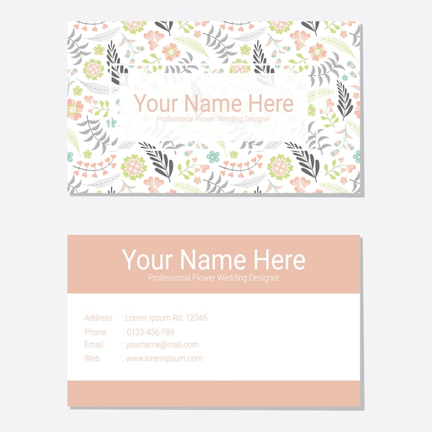 Floral business card template with pink flower background