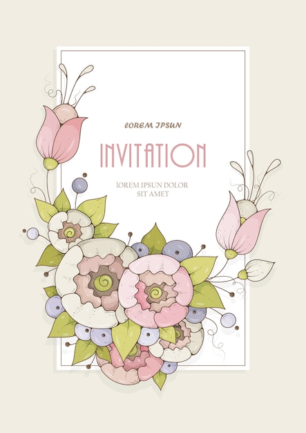 Floral card for invitation with place for text.