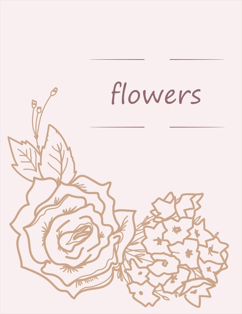 Floral card template for invitations and greetings hand drawn line vector