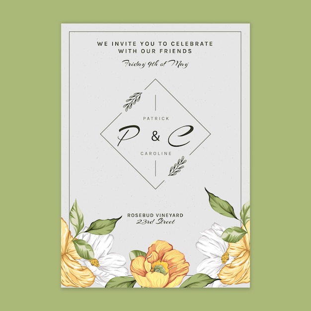 Floral card template for wedding