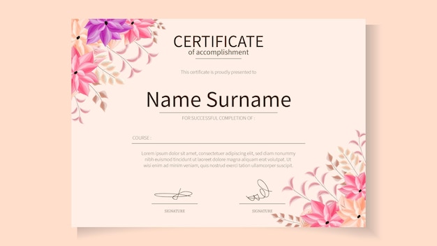 Floral Certificate template delicate romantic flowers for workshop