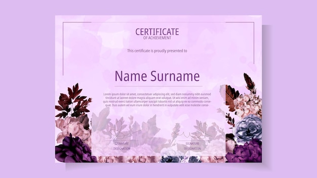 Floral Certificate template delicate romantic flowers for workshop