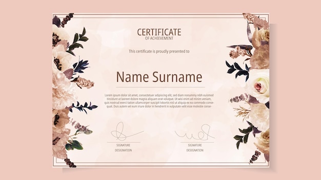 Floral Certificate template delicate romantic flowers for workshop