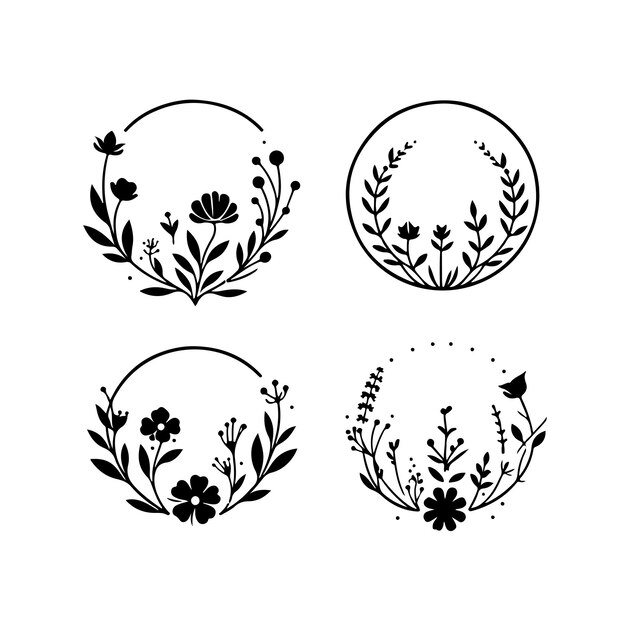 Vector floral circle frame vector set vector illustration