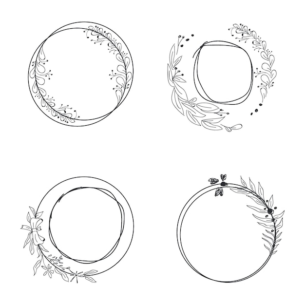 Floral circle frames vector set