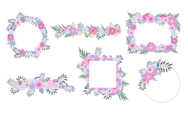 Vector floral circular and rectangular frames and borders vector set