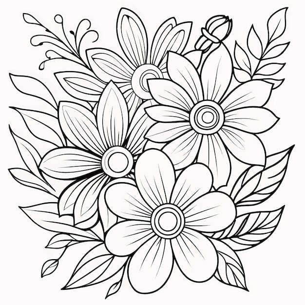 Floral coloring book pages for children and adults line art