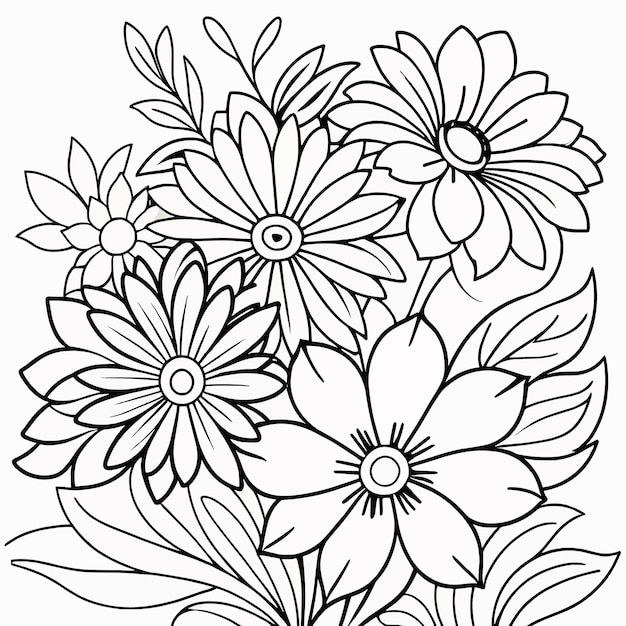 Floral coloring book pages for children and adults