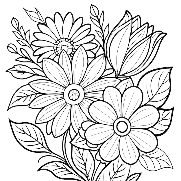 Floral coloring book pages for children and adults