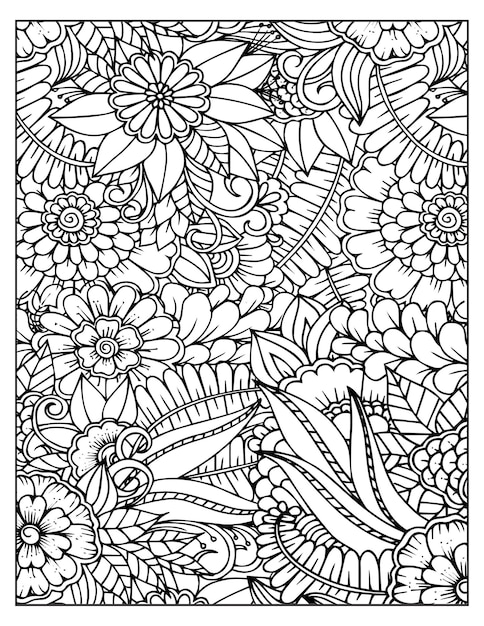 Floral coloring pattern page KDP