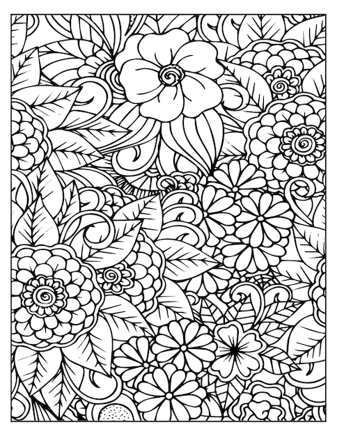 Floral coloring pattern page KDP