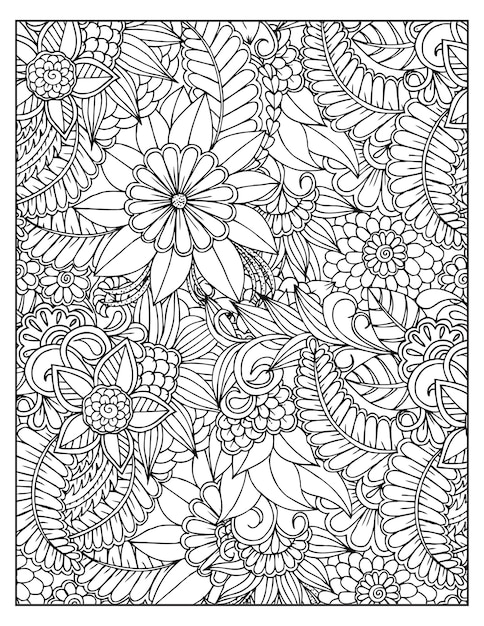 Floral coloring pattern page KDP