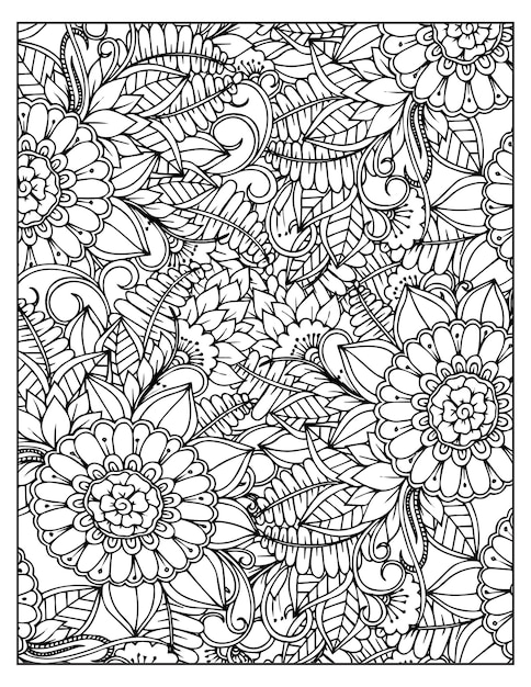 Floral coloring pattern page KDP