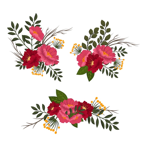 Floral composition set with colorful flower.