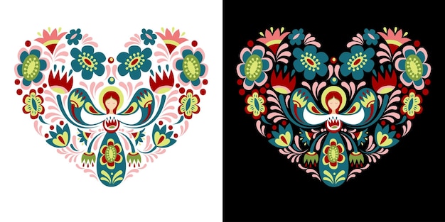 Floral composition in the shape of a heart with guardian angel in Ukrainian style