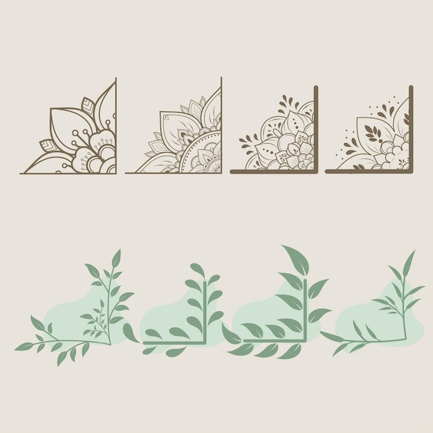 Floral corner shapes with organic shapes Leaves border frame illustration