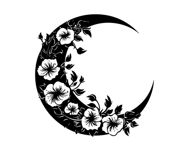 Vector floral crescent moon silhouette elegant floral crescent moon silhouette vector