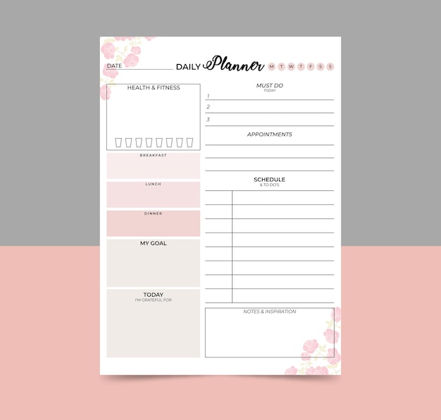 Floral daily planner printable Minimalist planner template