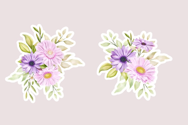 Floral daisy stickers collection elements illustration