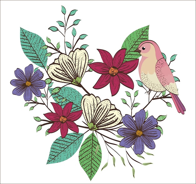 Floral decoration and bird vintage style