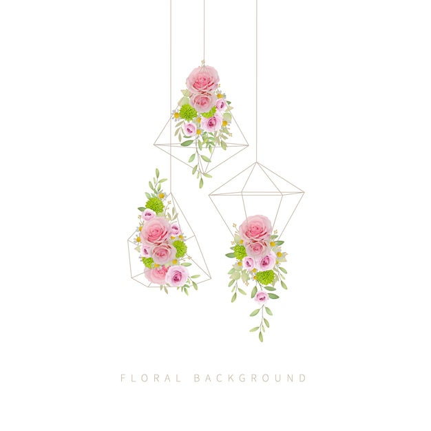 floral decoration with pink roses in terrarium