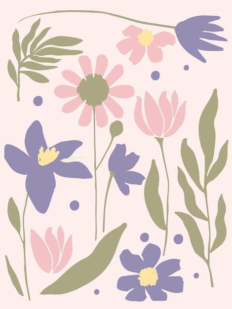 Floral decorative wallpaper in pastel color tones